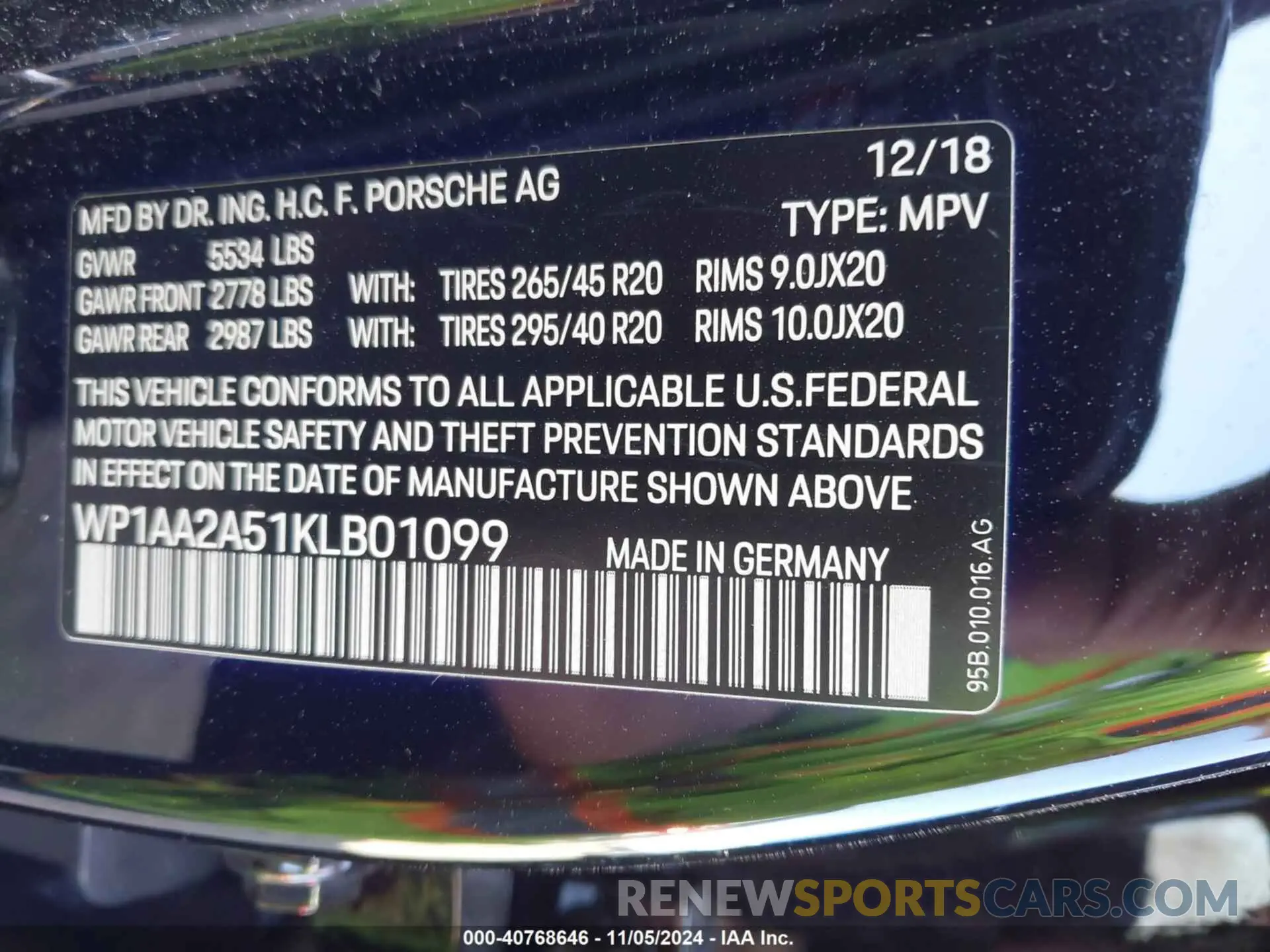 9 Photograph of a damaged car WP1AA2A51KLB01099 PORSCHE MACAN 2019