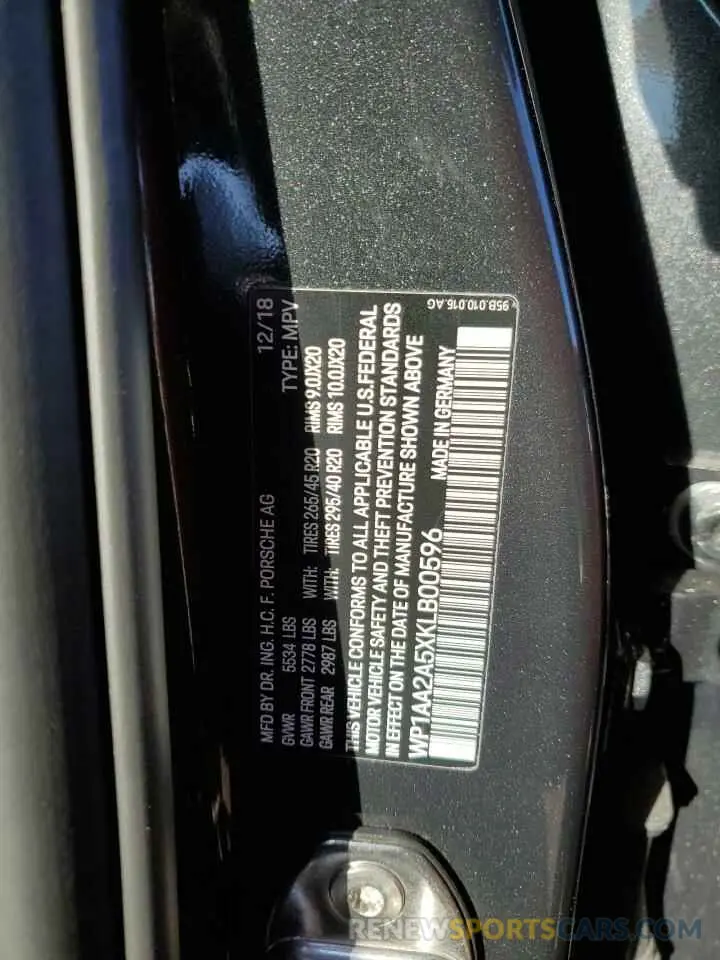12 Photograph of a damaged car WP1AA2A5XKLB00596 PORSCHE MACAN 2019