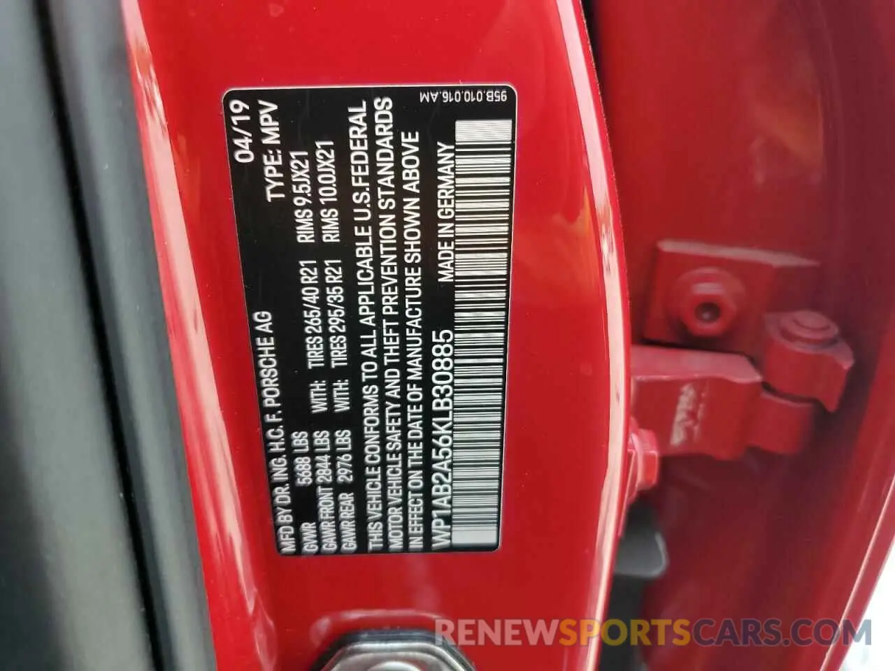 13 Photograph of a damaged car WP1AB2A56KLB30885 PORSCHE MACAN 2019