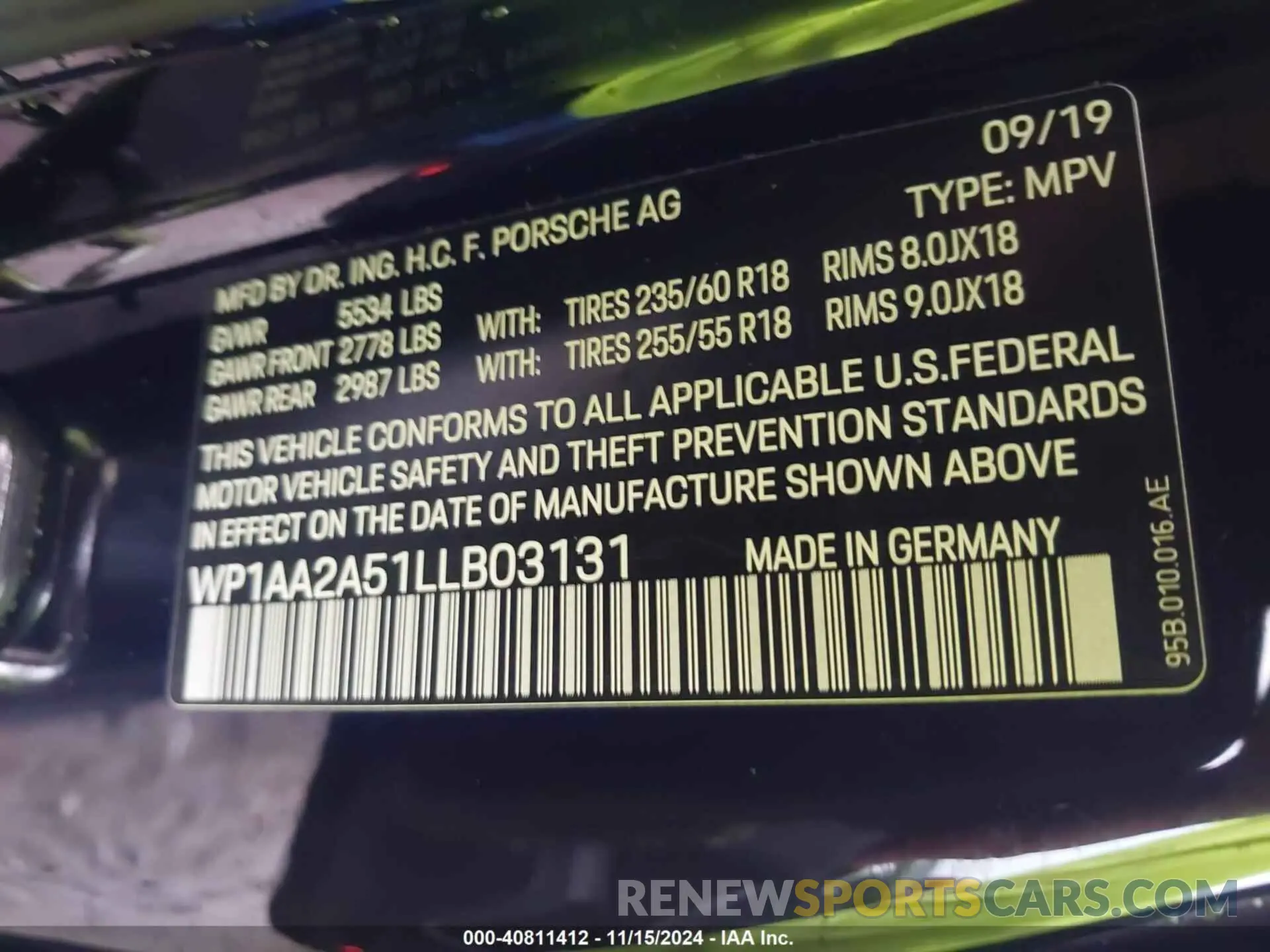 9 Photograph of a damaged car WP1AA2A51LLB03131 PORSCHE MACAN 2020