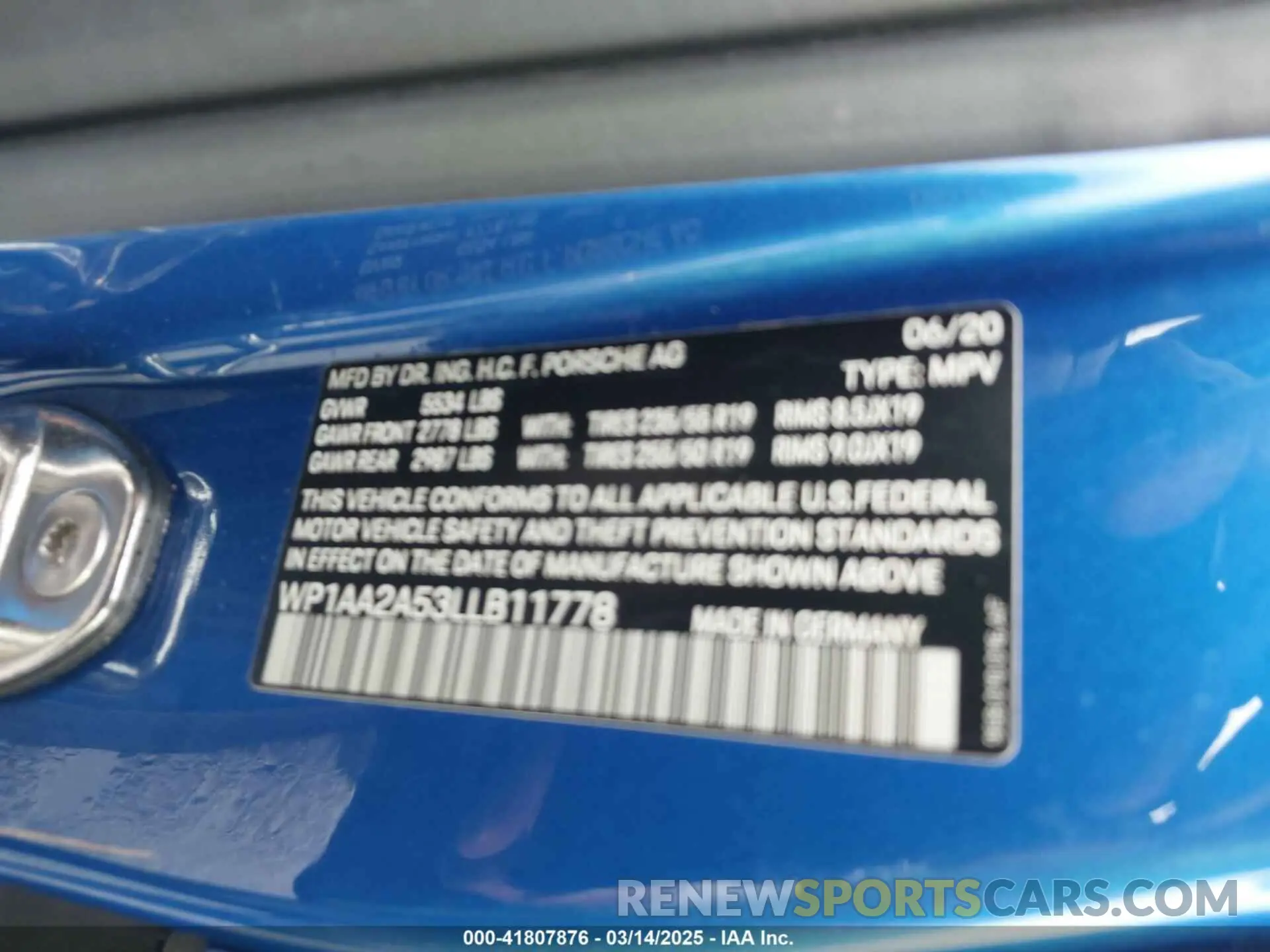 9 Photograph of a damaged car WP1AA2A53LLB11778 PORSCHE MACAN 2020