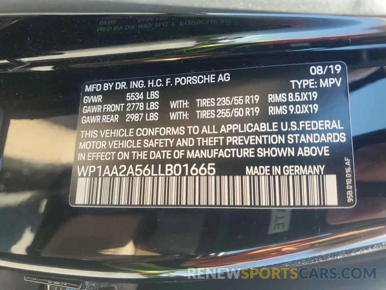 13 Photograph of a damaged car WP1AA2A56LLB01665 PORSCHE MACAN 2020
