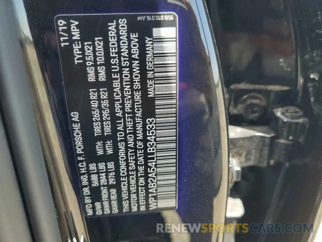 13 Photograph of a damaged car WP1AB2A54LLB34533 PORSCHE MACAN 2020