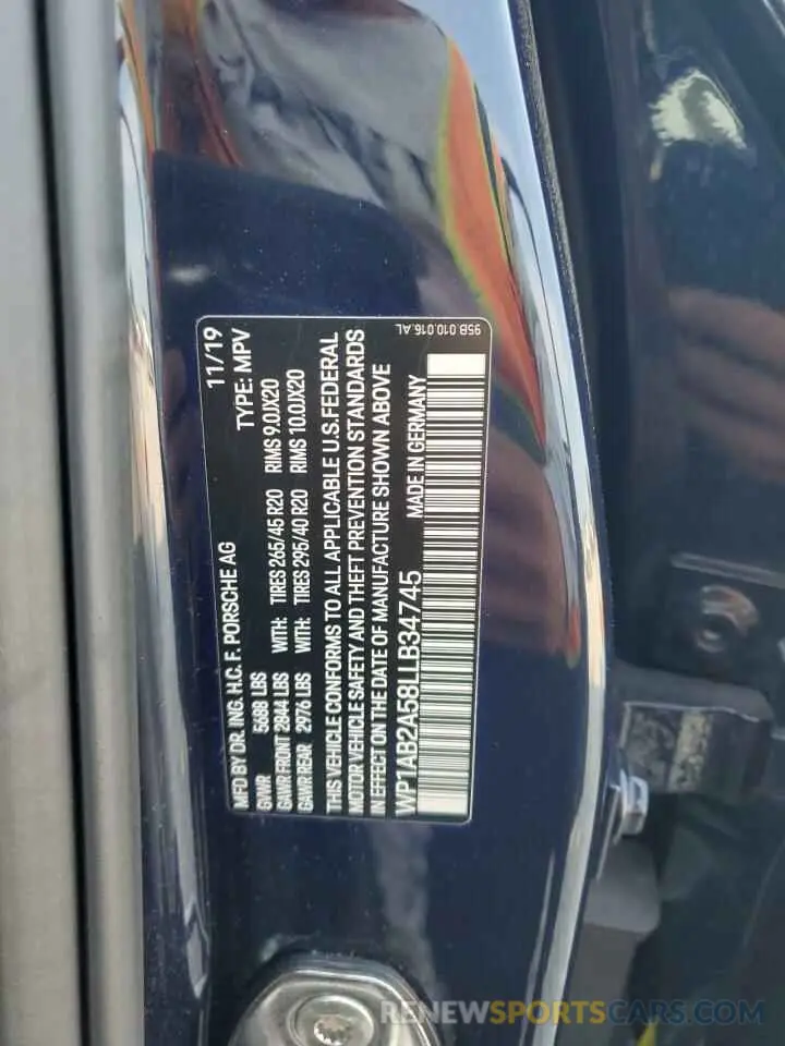 14 Photograph of a damaged car WP1AB2A58LLB34745 PORSCHE MACAN 2020