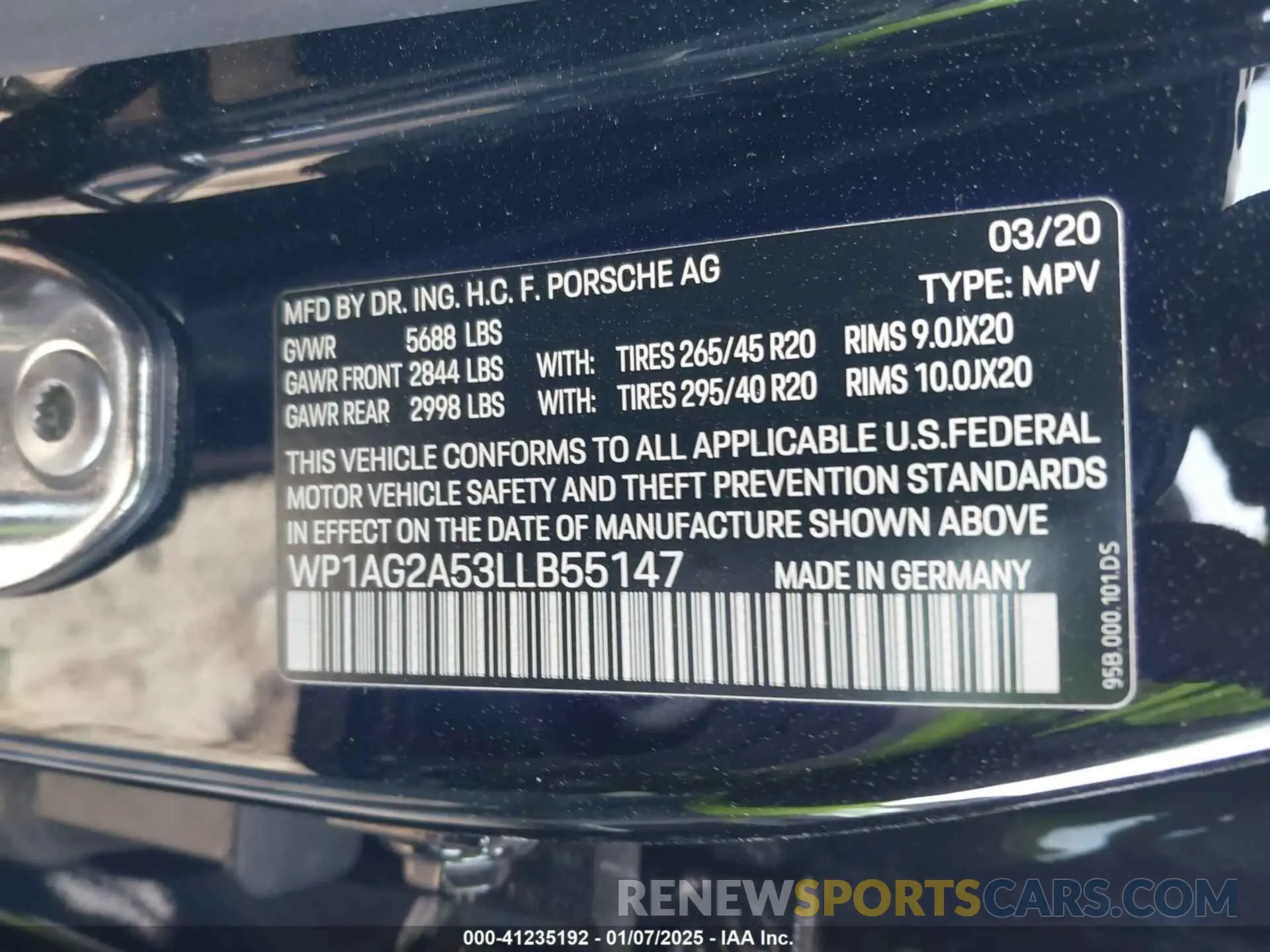9 Photograph of a damaged car WP1AG2A53LLB55147 PORSCHE MACAN 2020