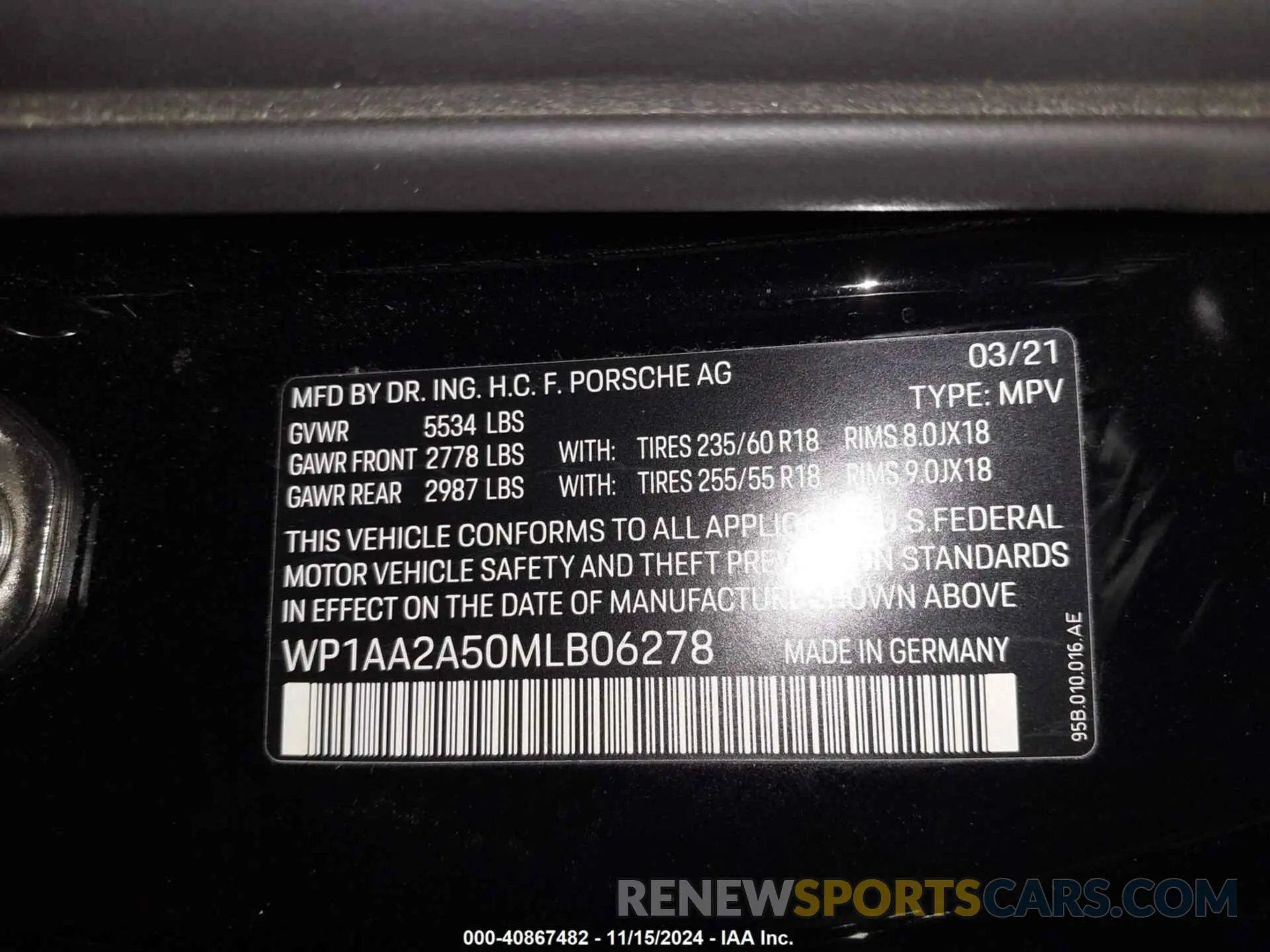 9 Photograph of a damaged car WP1AA2A50MLB06278 PORSCHE MACAN 2021