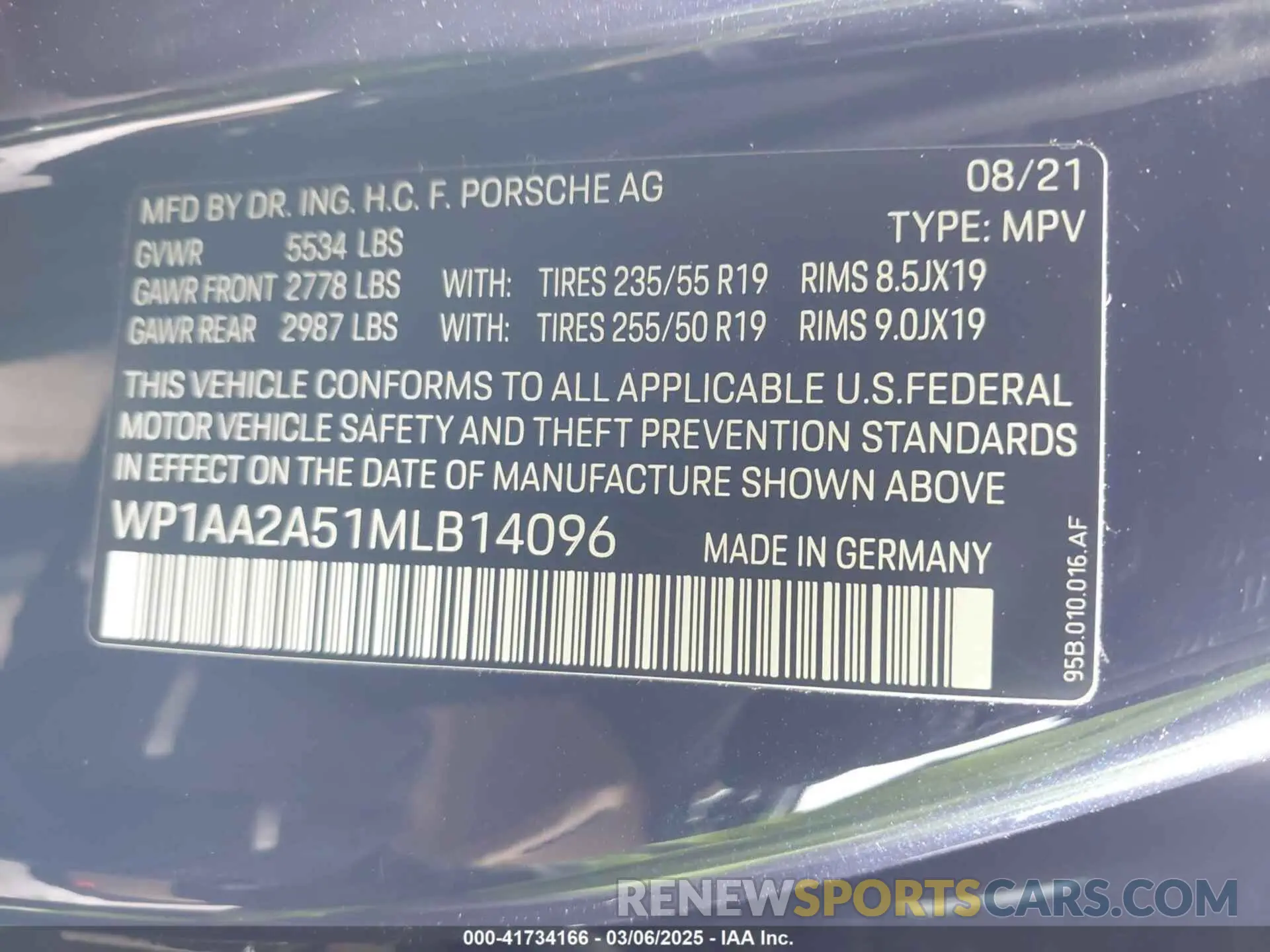 9 Photograph of a damaged car WP1AA2A51MLB14096 PORSCHE MACAN 2021