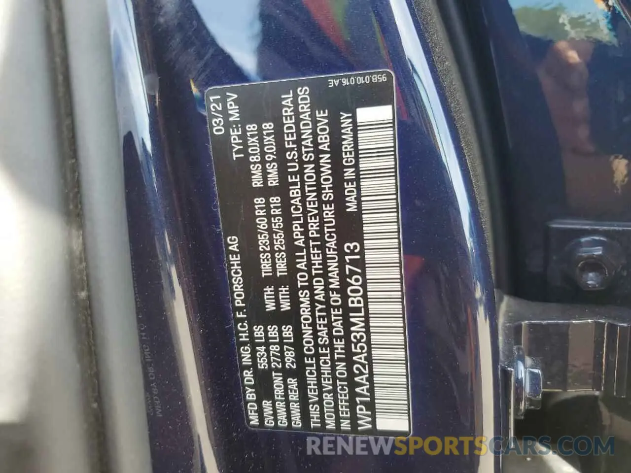 13 Photograph of a damaged car WP1AA2A53MLB06713 PORSCHE MACAN 2021