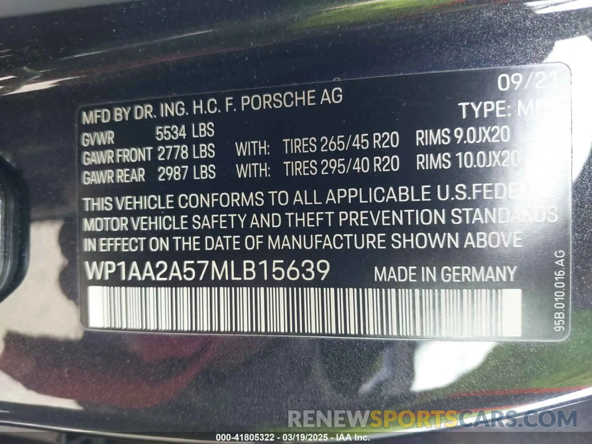 9 Photograph of a damaged car WP1AA2A57MLB15639 PORSCHE MACAN 2021