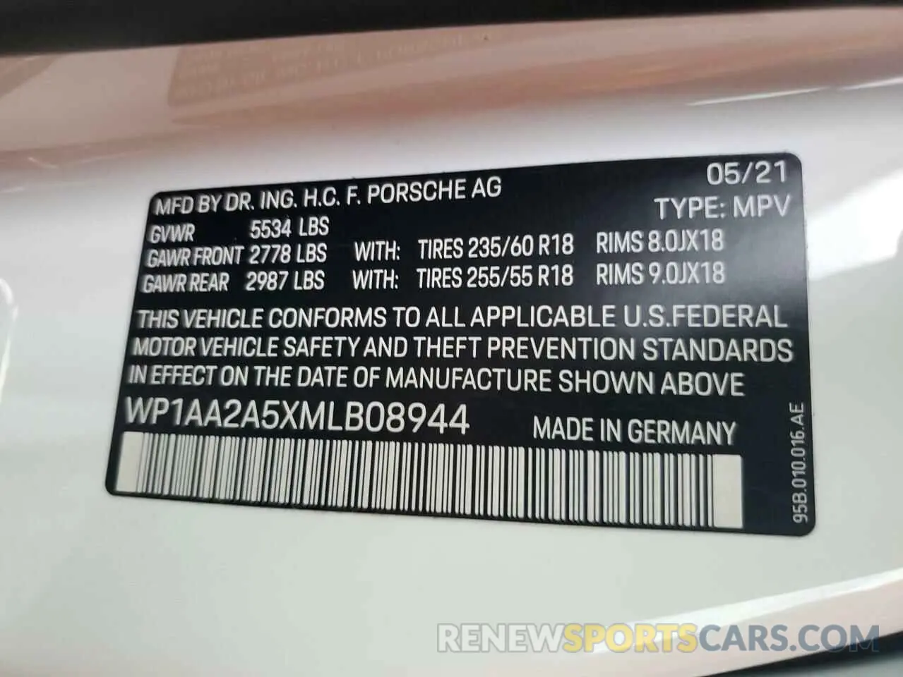 14 Photograph of a damaged car WP1AA2A5XMLB08944 PORSCHE MACAN 2021
