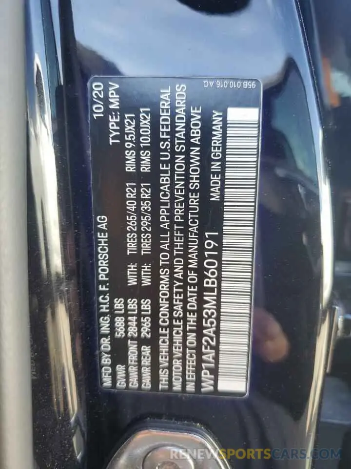 13 Photograph of a damaged car WP1AF2A53MLB60191 PORSCHE MACAN 2021