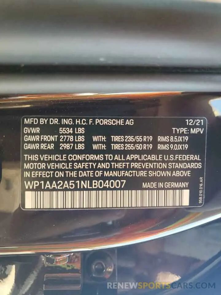 13 Photograph of a damaged car WP1AA2A51NLB04007 PORSCHE MACAN 2022