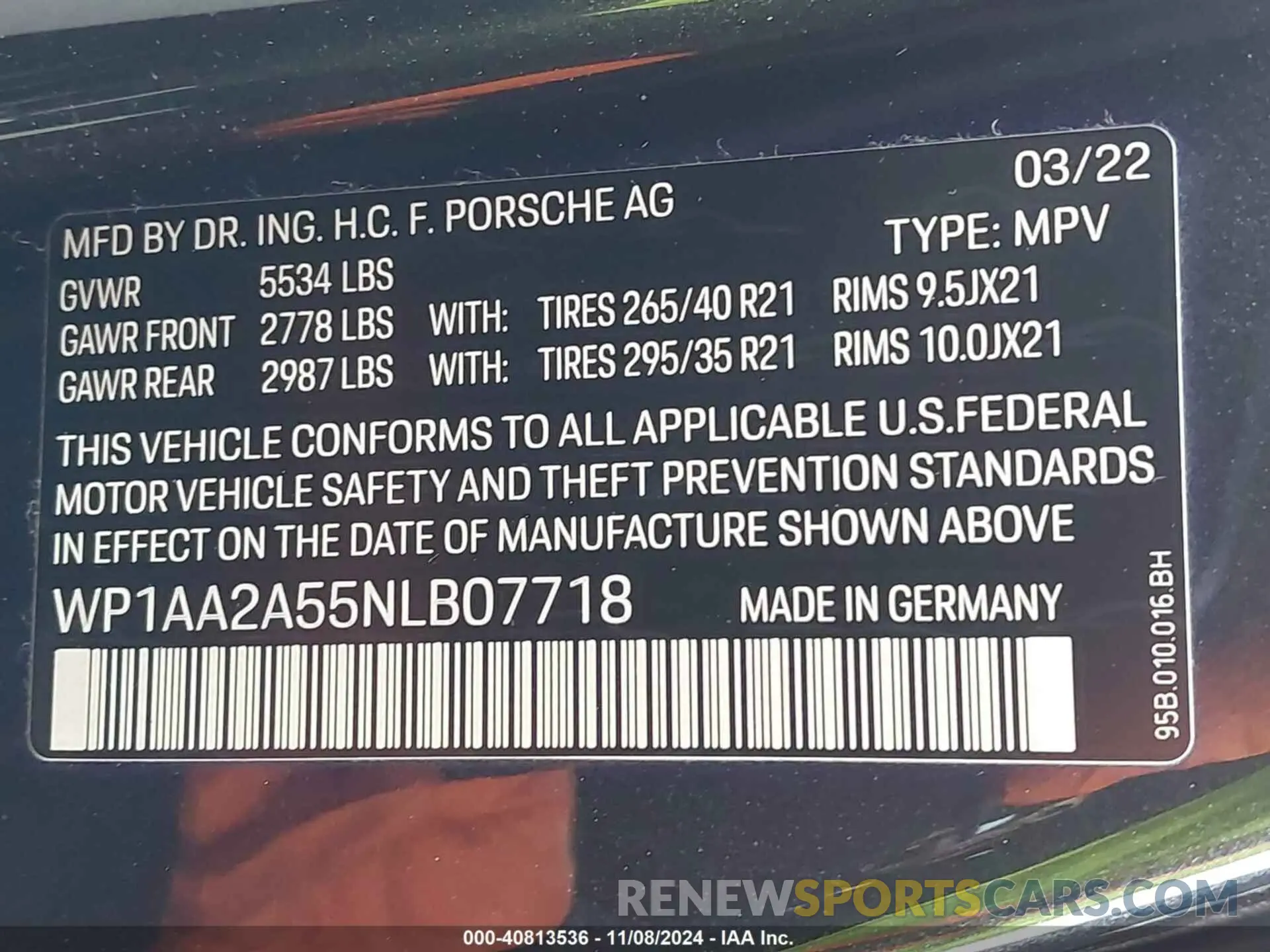 9 Photograph of a damaged car WP1AA2A55NLB07718 PORSCHE MACAN 2022