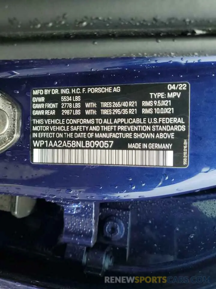 13 Photograph of a damaged car WP1AA2A58NLB09057 PORSCHE MACAN 2022