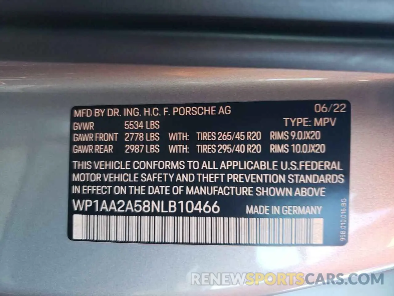 12 Photograph of a damaged car WP1AA2A58NLB10466 PORSCHE MACAN 2022