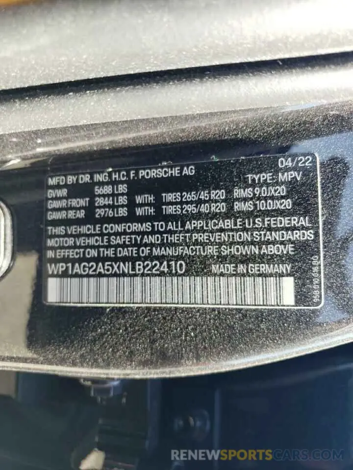 13 Photograph of a damaged car WP1AG2A5XNLB22410 PORSCHE MACAN 2022