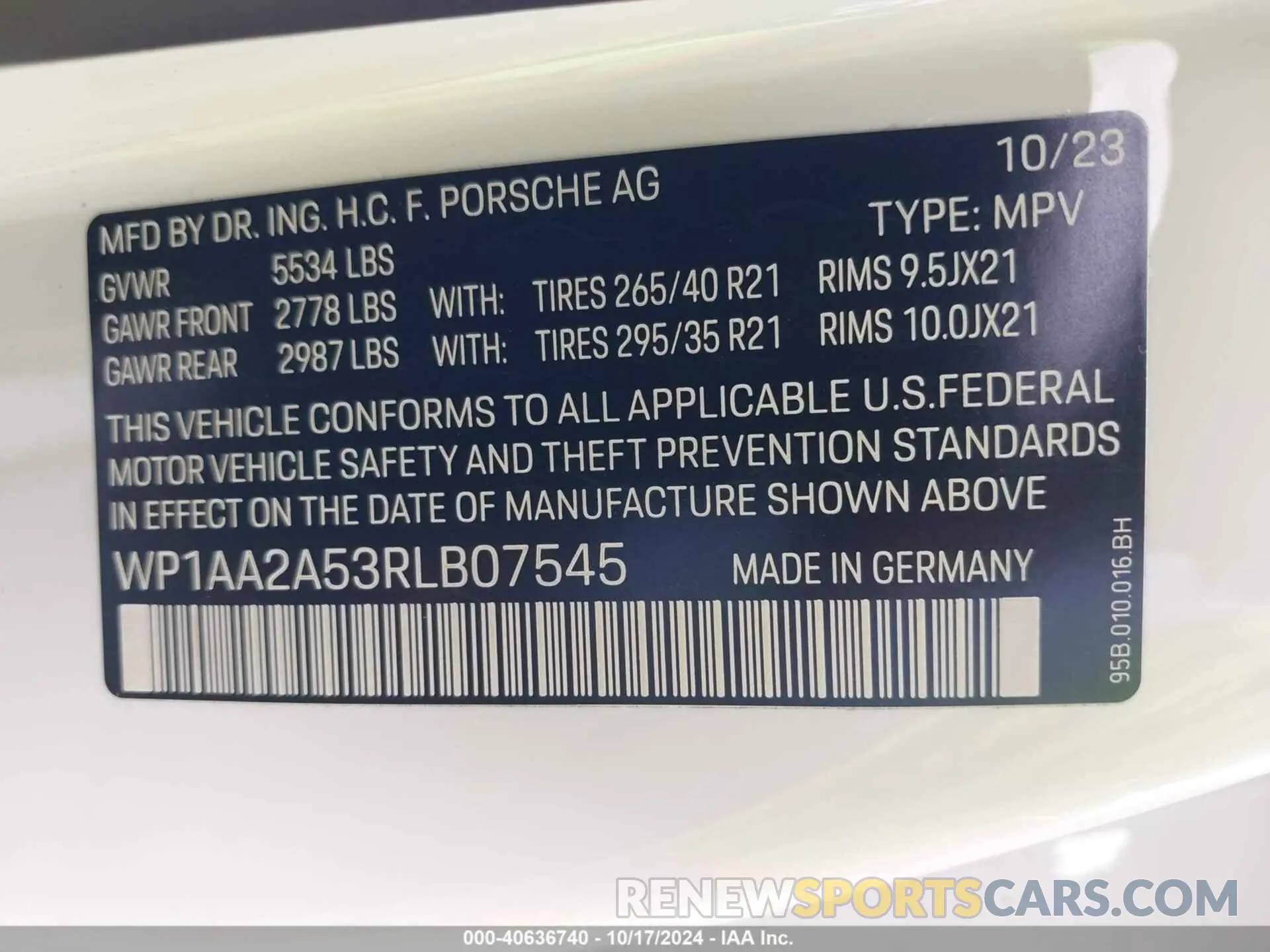 9 Photograph of a damaged car WP1AA2A53RLB07545 PORSCHE MACAN 2024