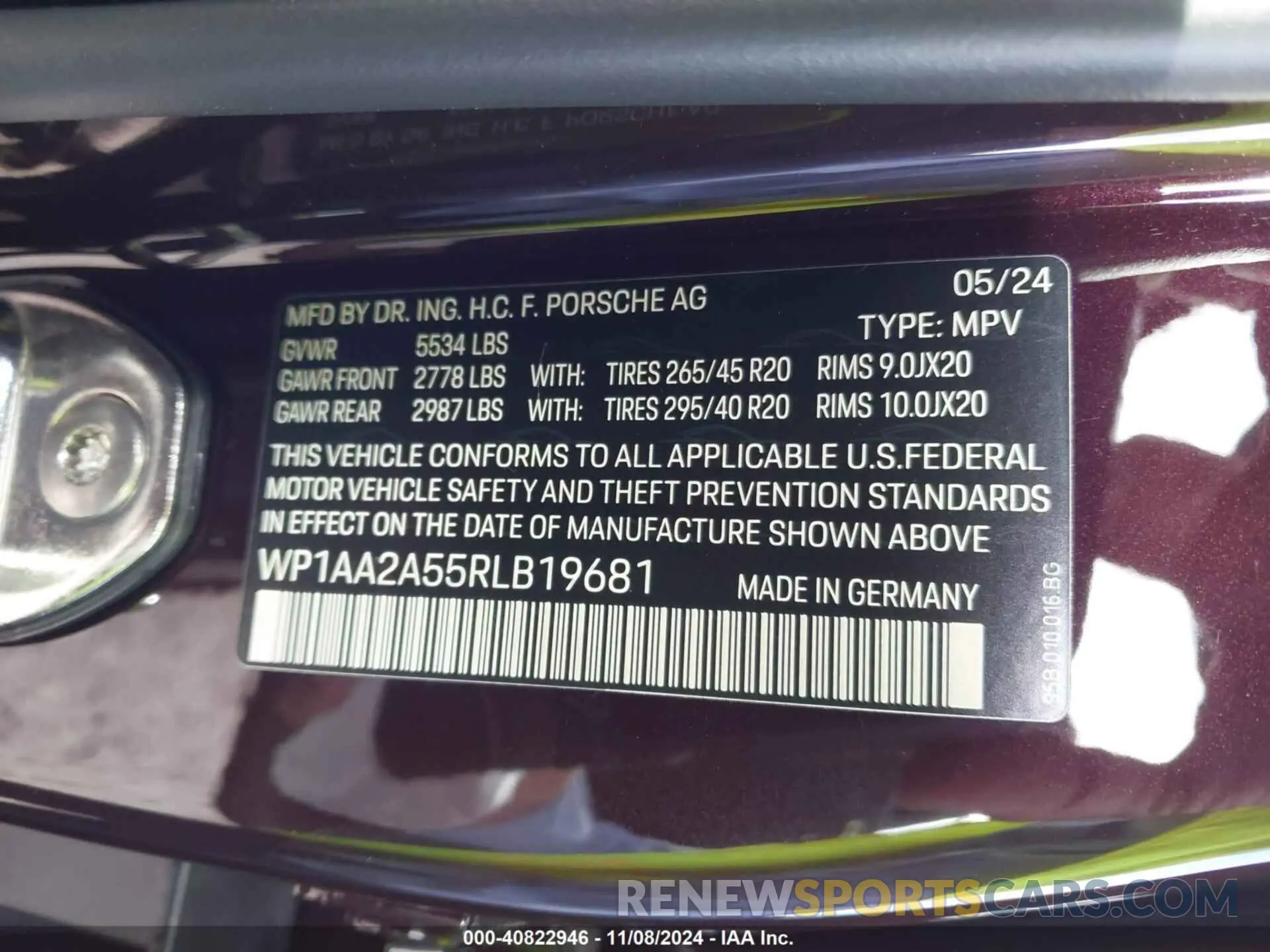 9 Photograph of a damaged car WP1AA2A55RLB19681 PORSCHE MACAN 2024