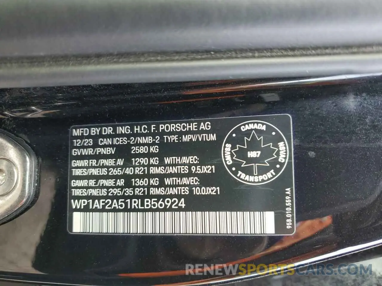 13 Photograph of a damaged car WP1AF2A51RLB56924 PORSCHE MACAN 2024