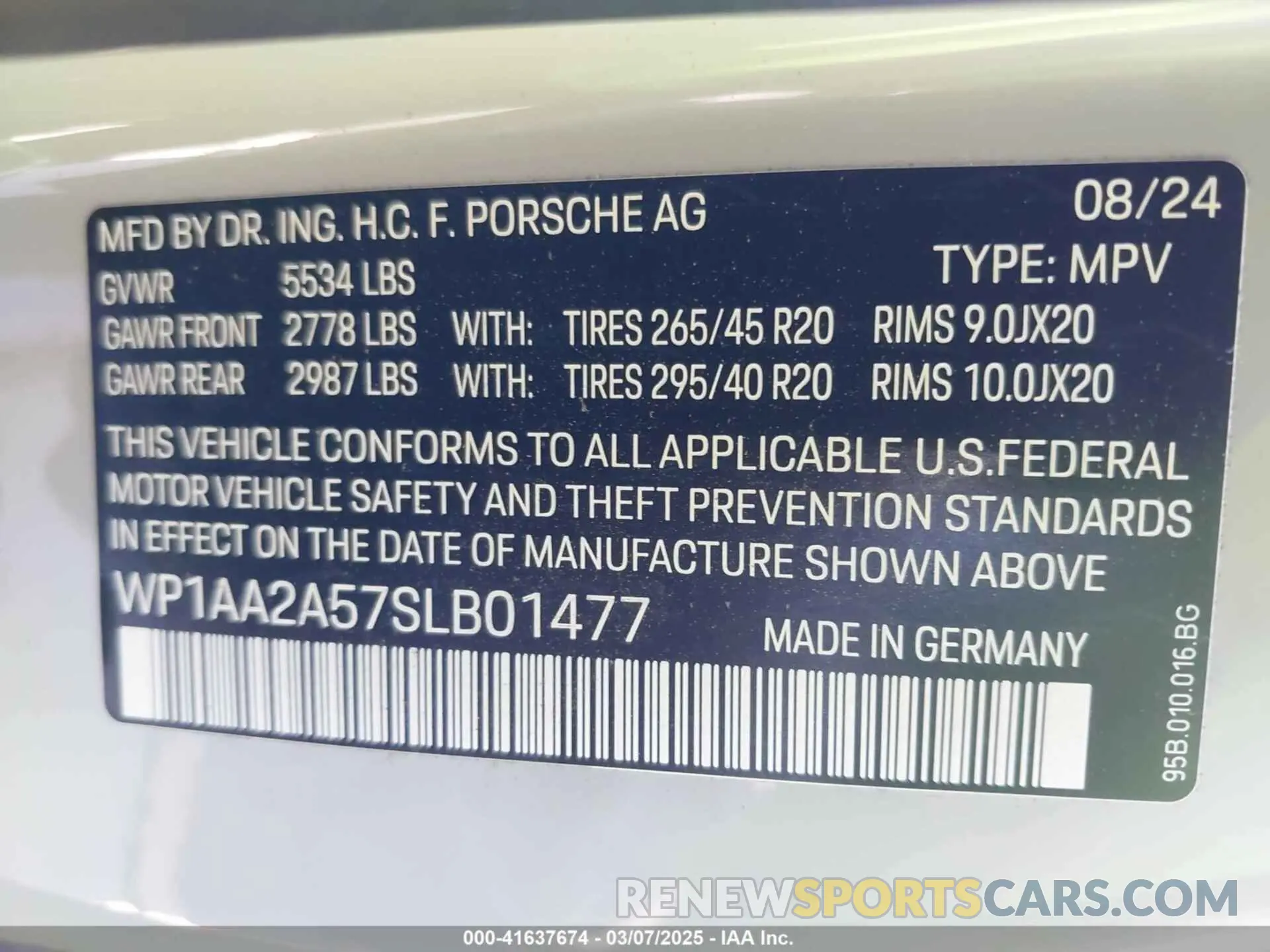9 Photograph of a damaged car WP1AA2A57SLB01477 PORSCHE MACAN 2025