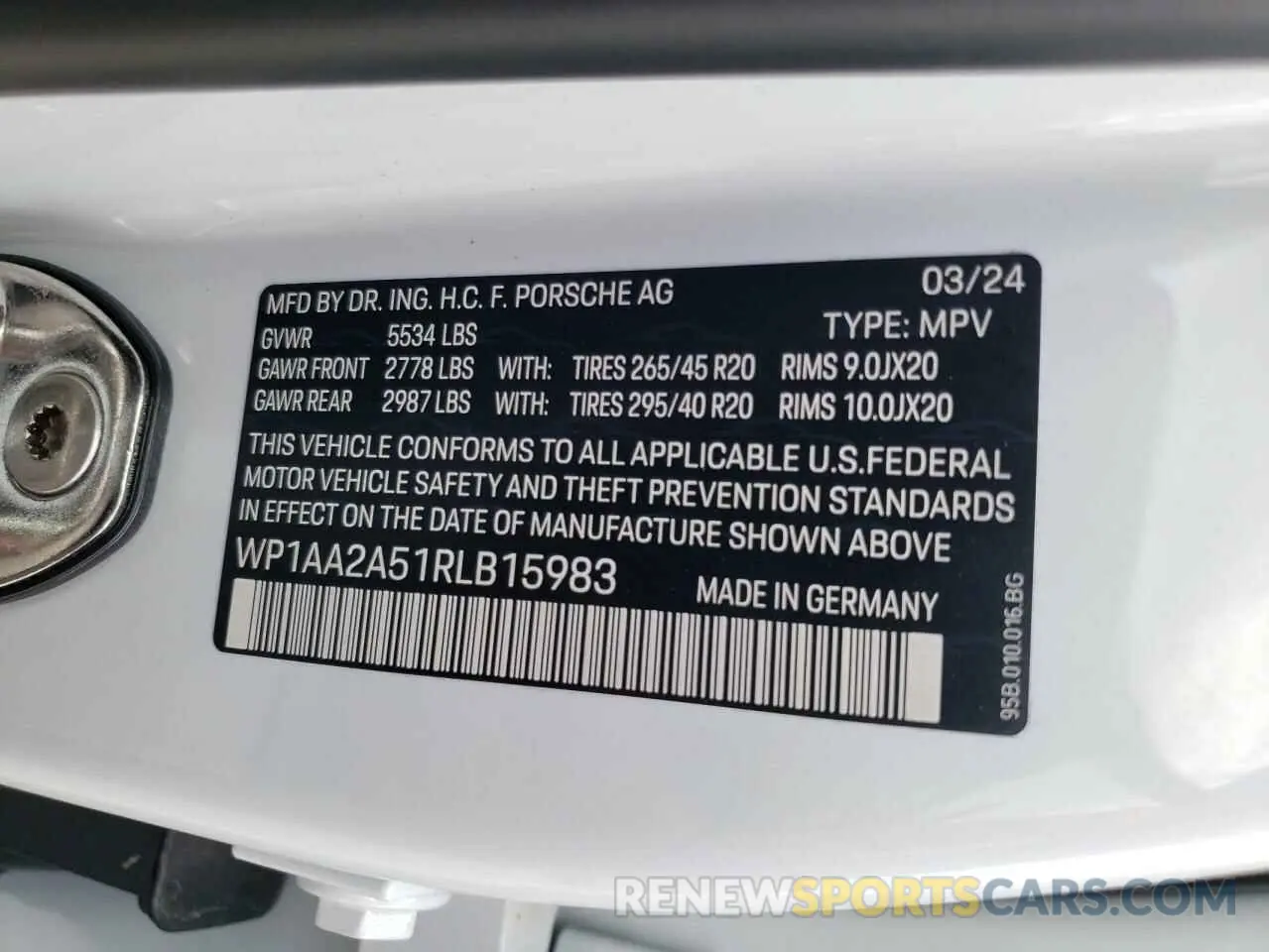 14 Photograph of a damaged car WP1AA2A51RLB15983 PORSCHE MACAN BASE 2024