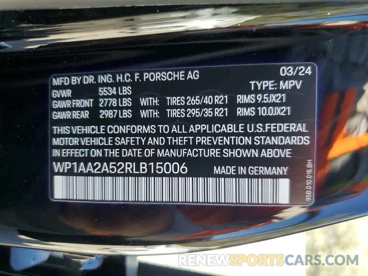 13 Photograph of a damaged car WP1AA2A52RLB15006 PORSCHE MACAN BASE 2024