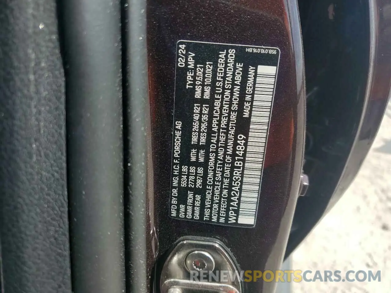 13 Photograph of a damaged car WP1AA2A53RLB14849 PORSCHE MACAN BASE 2024