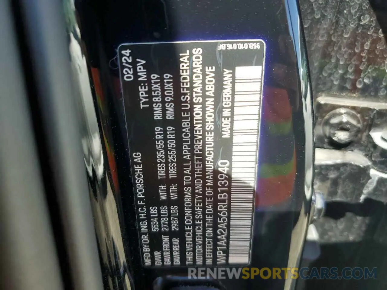 13 Photograph of a damaged car WP1AA2A56RLB13940 PORSCHE MACAN BASE 2024