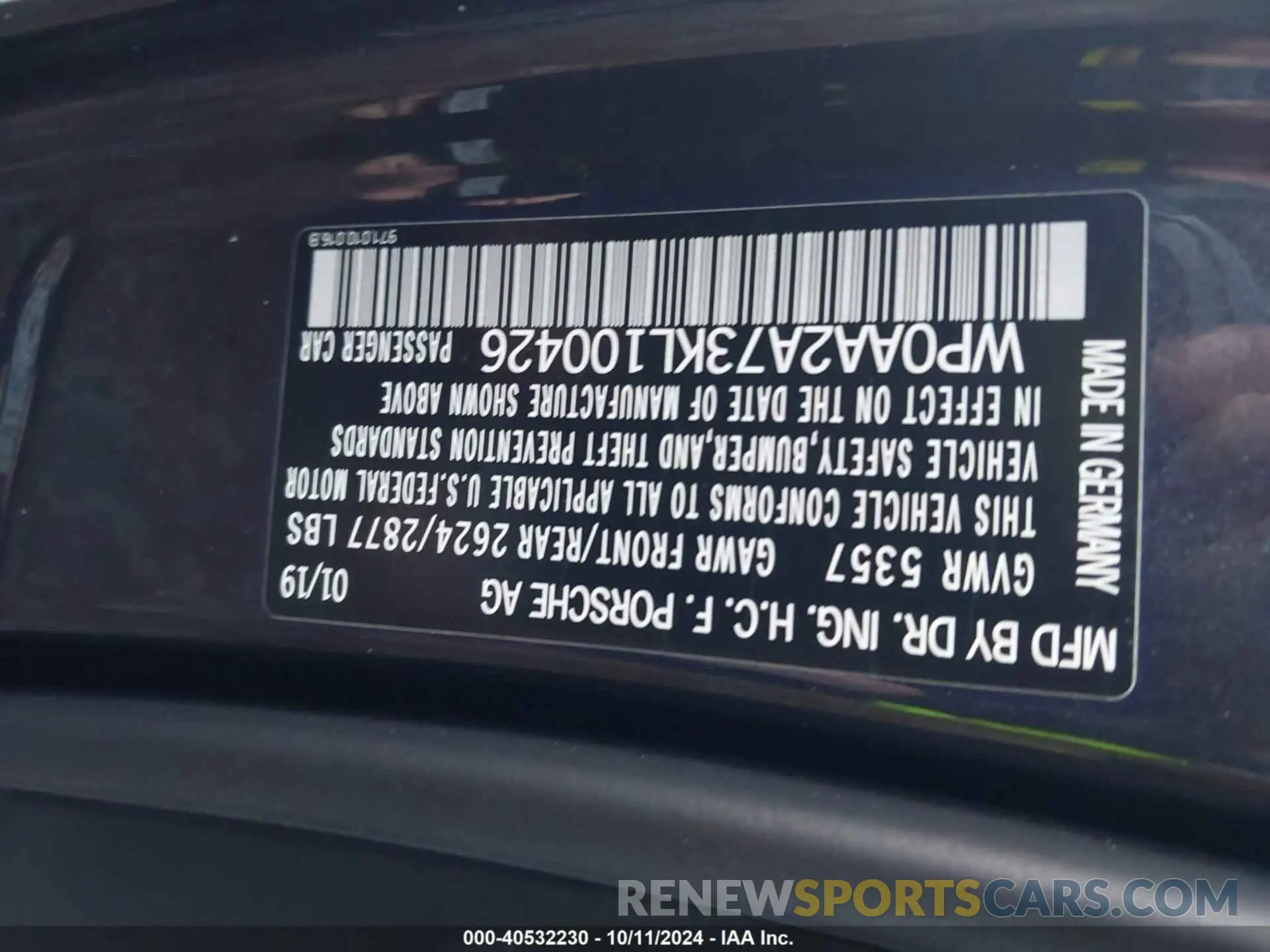 9 Photograph of a damaged car WP0AA2A73KL100426 PORSCHE PANAMERA 2019