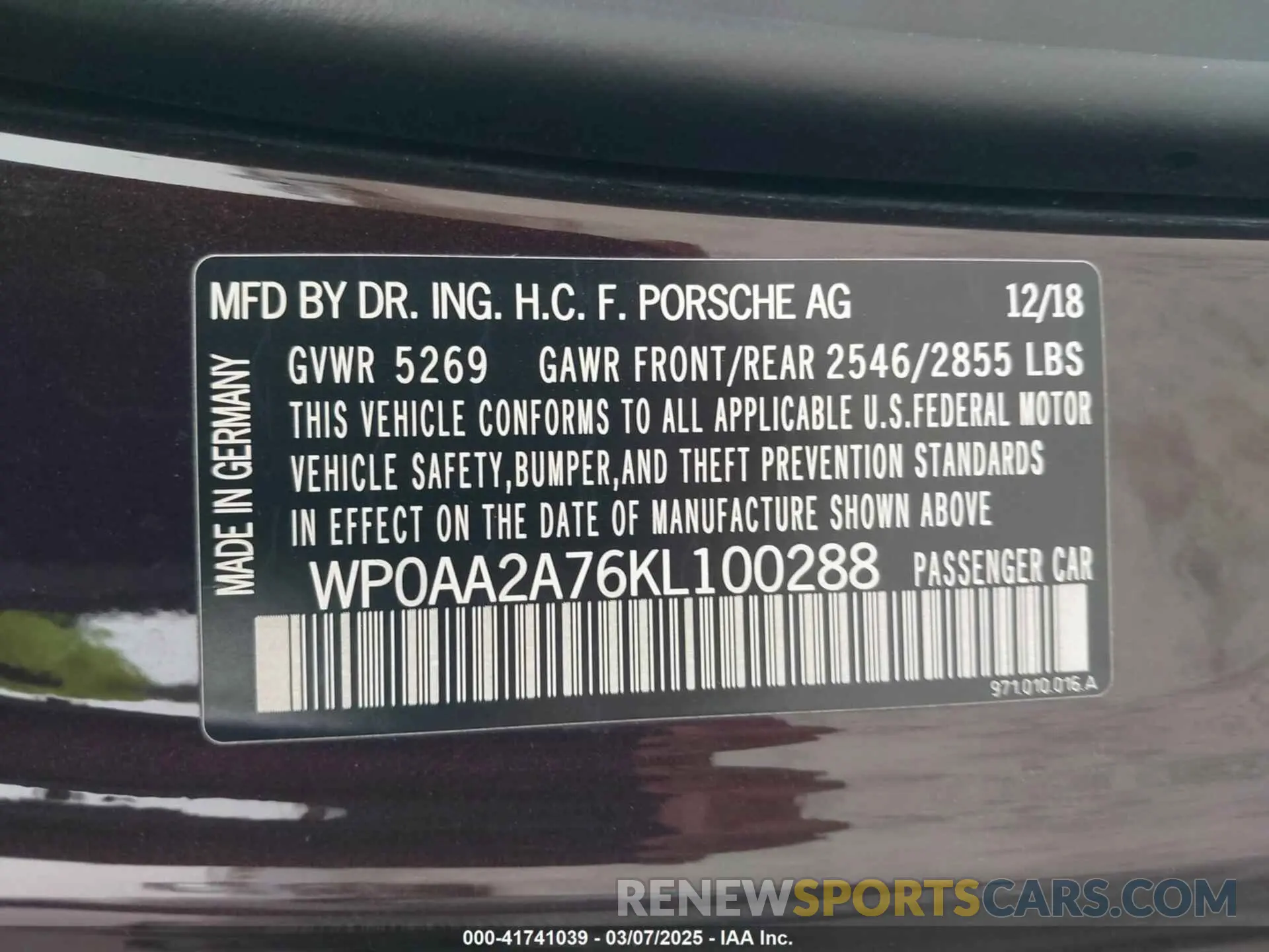 9 Photograph of a damaged car WP0AA2A76KL100288 PORSCHE PANAMERA 2019