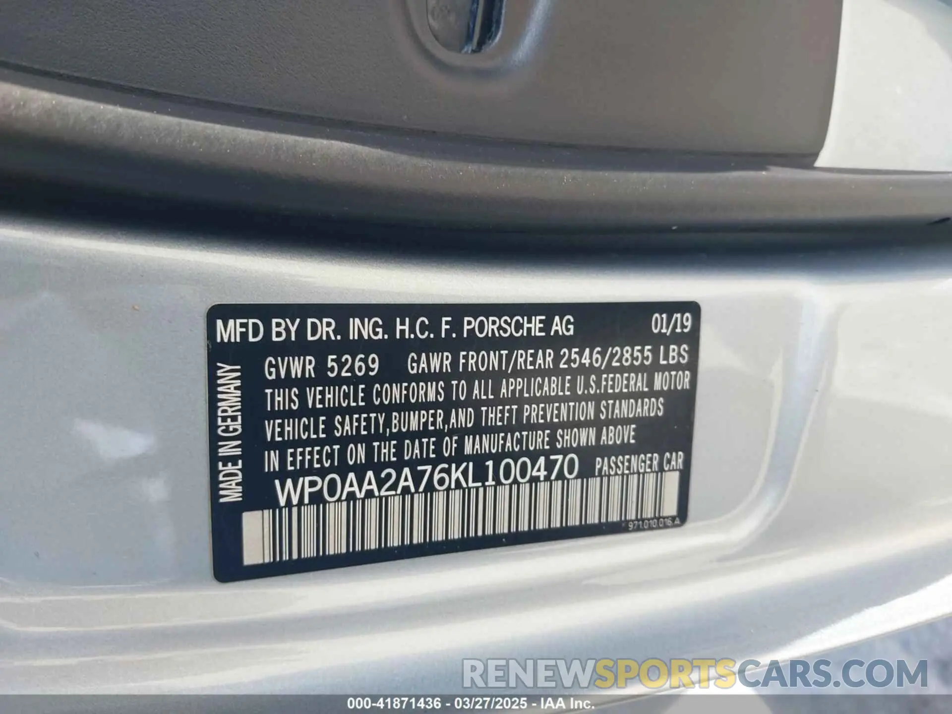 9 Photograph of a damaged car WP0AA2A76KL100470 PORSCHE PANAMERA 2019