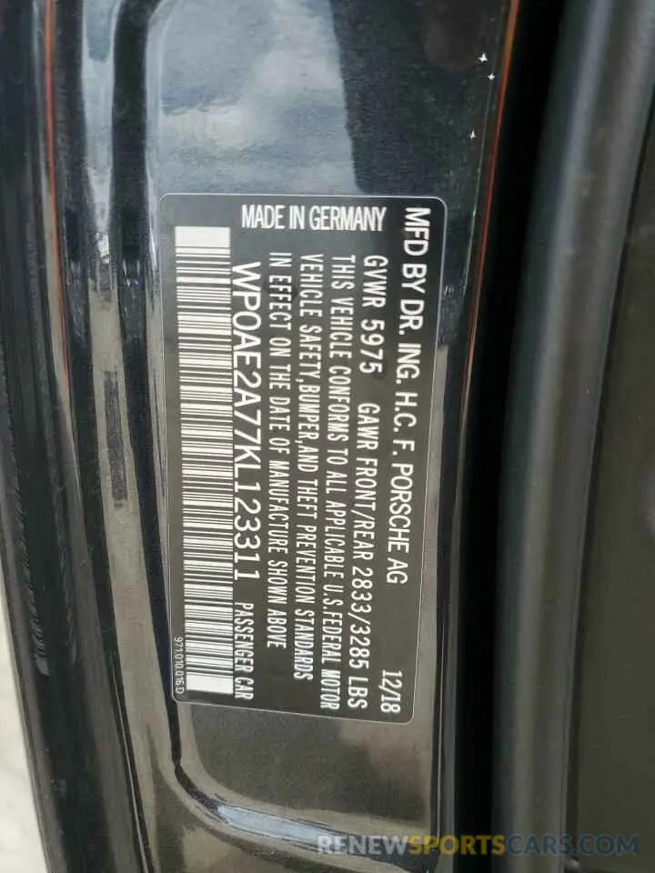 12 Photograph of a damaged car WP0AE2A77KL123311 PORSCHE PANAMERA 2019
