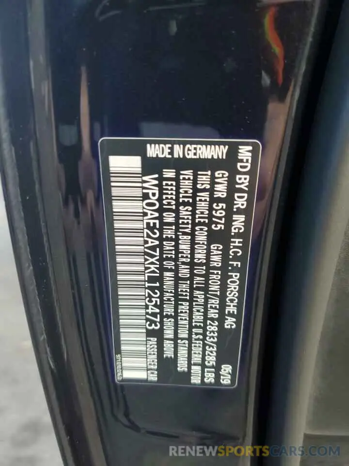 13 Photograph of a damaged car WP0AE2A7XKL125473 PORSCHE PANAMERA 2019