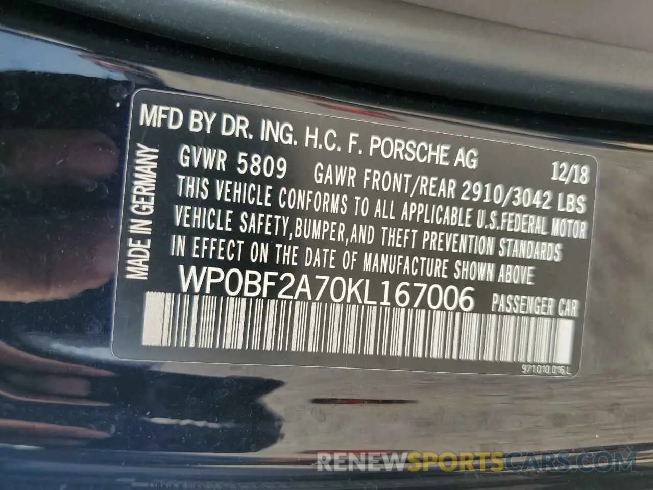 13 Photograph of a damaged car WP0BF2A70KL167006 PORSCHE PANAMERA 2019