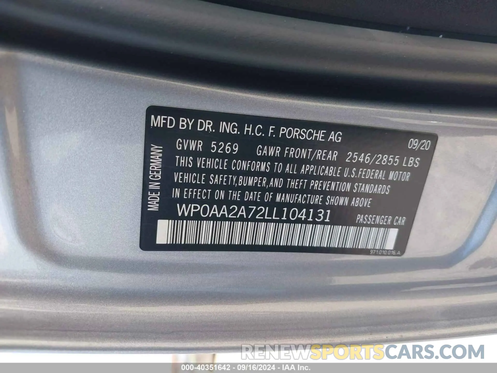 9 Photograph of a damaged car WP0AA2A72LL104131 PORSCHE PANAMERA 2020