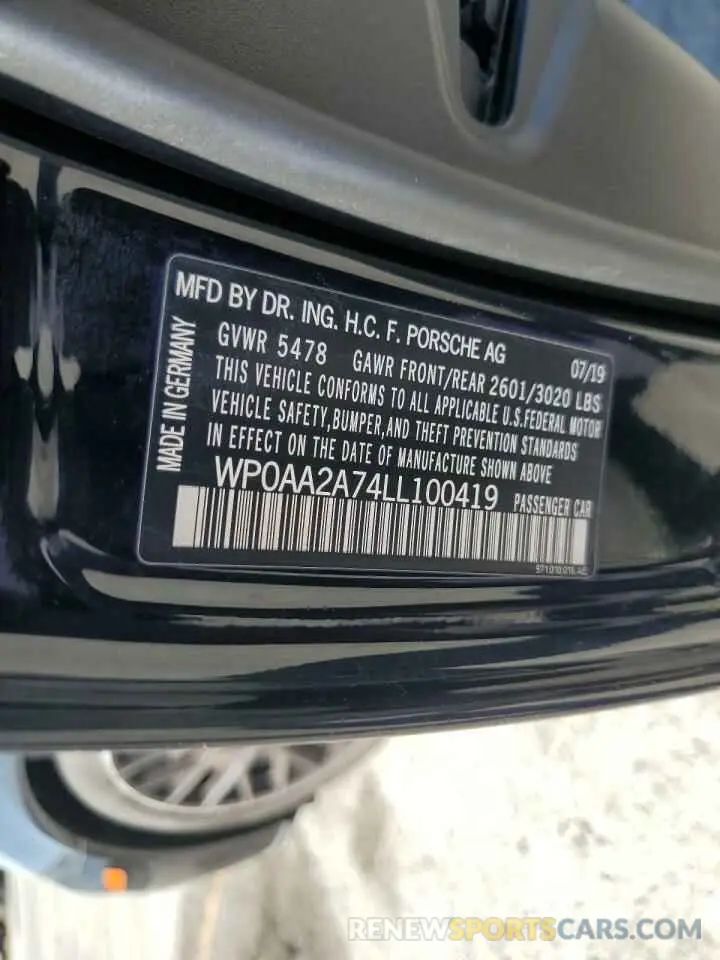 13 Photograph of a damaged car WP0AA2A74LL100419 PORSCHE PANAMERA 2020