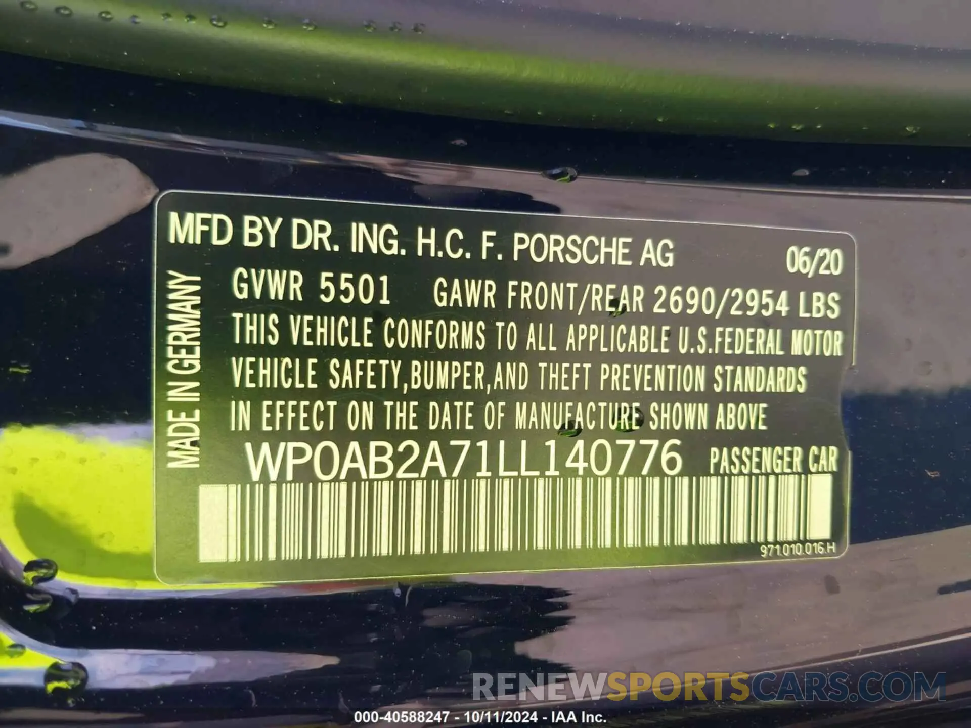 9 Photograph of a damaged car WP0AB2A71LL140776 PORSCHE PANAMERA 2020