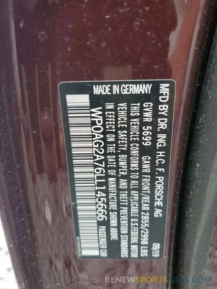 13 Photograph of a damaged car WP0AG2A76LL145666 PORSCHE PANAMERA 2020