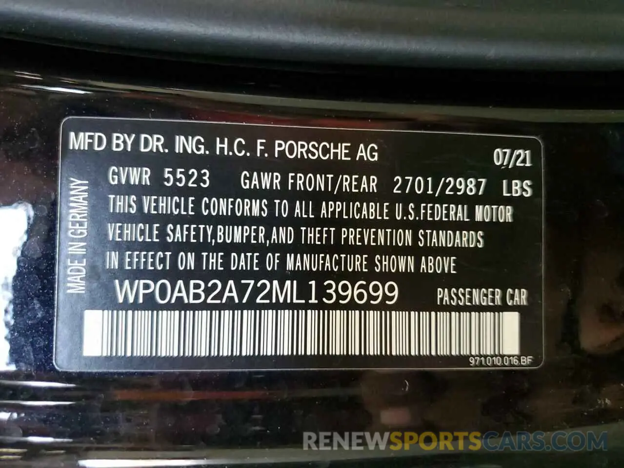 13 Photograph of a damaged car WP0AB2A72ML139699 PORSCHE PANAMERA 2021