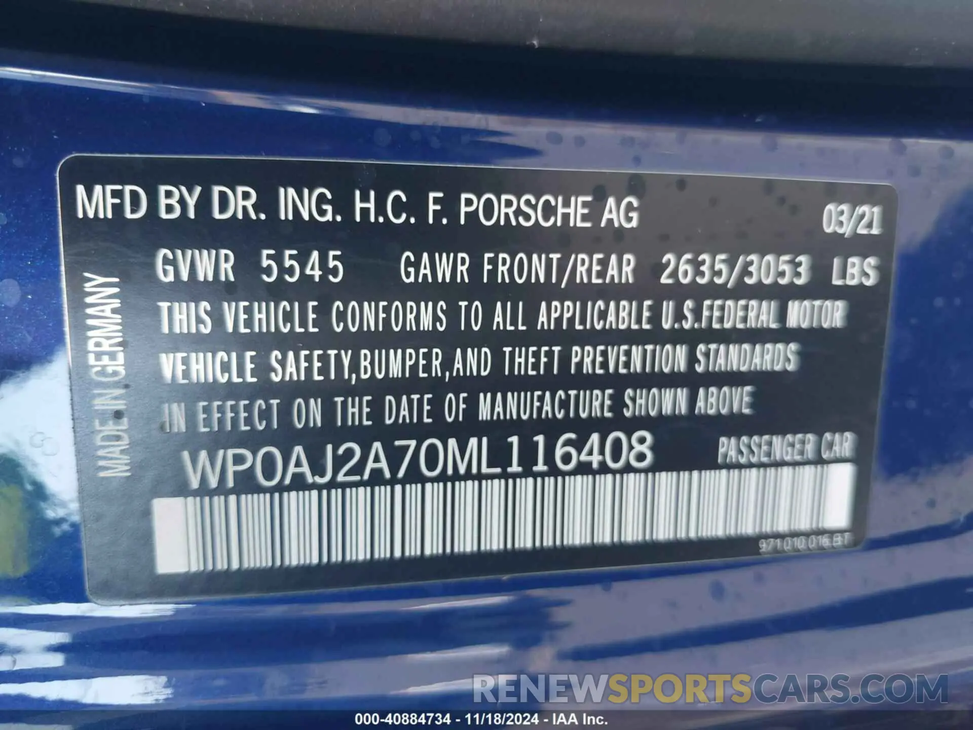 9 Photograph of a damaged car WP0AJ2A70ML116408 PORSCHE PANAMERA 2021