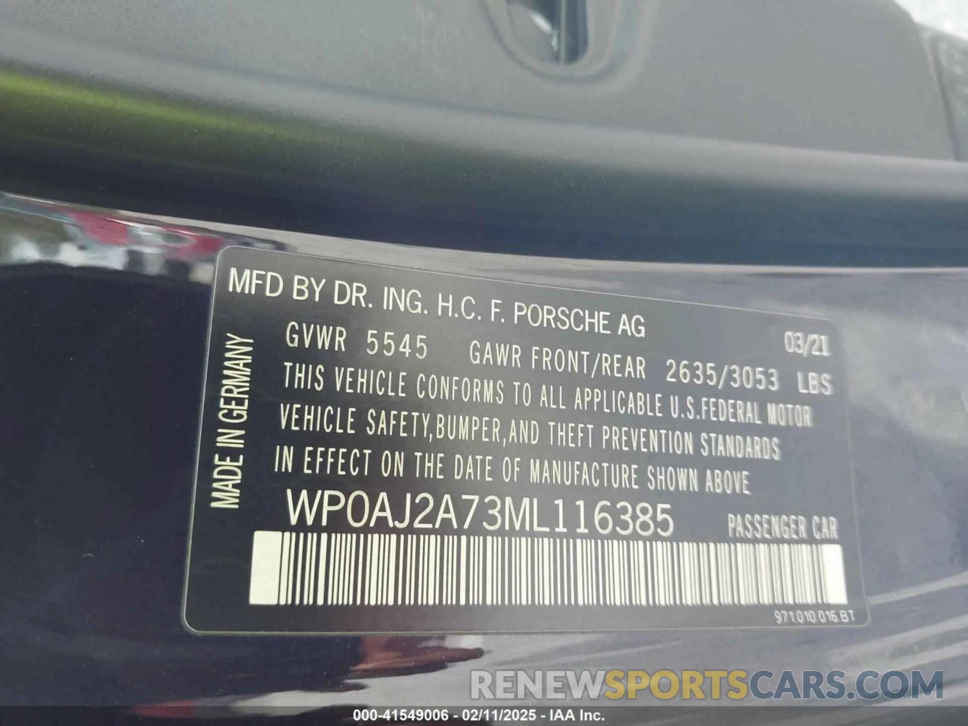 9 Photograph of a damaged car WP0AJ2A73ML116385 PORSCHE PANAMERA 2021