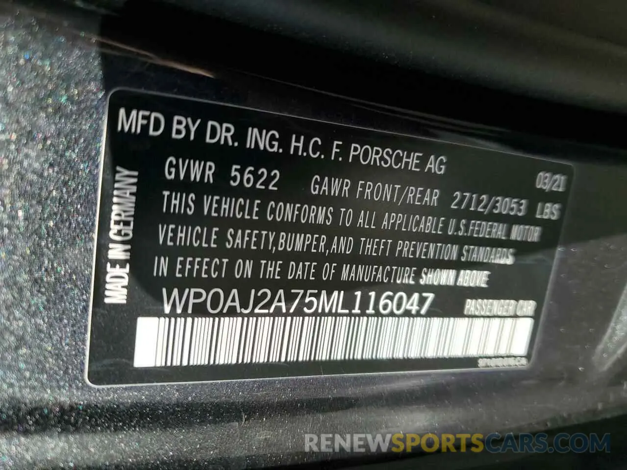 12 Photograph of a damaged car WP0AJ2A75ML116047 PORSCHE PANAMERA 2021