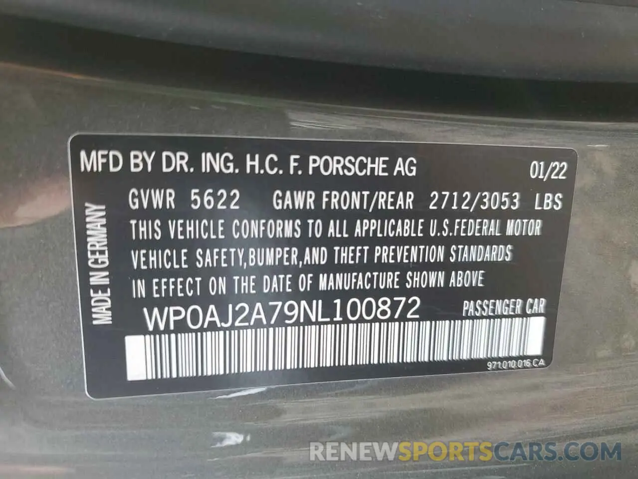 12 Photograph of a damaged car WP0AJ2A79NL100872 PORSCHE PANAMERA 2022