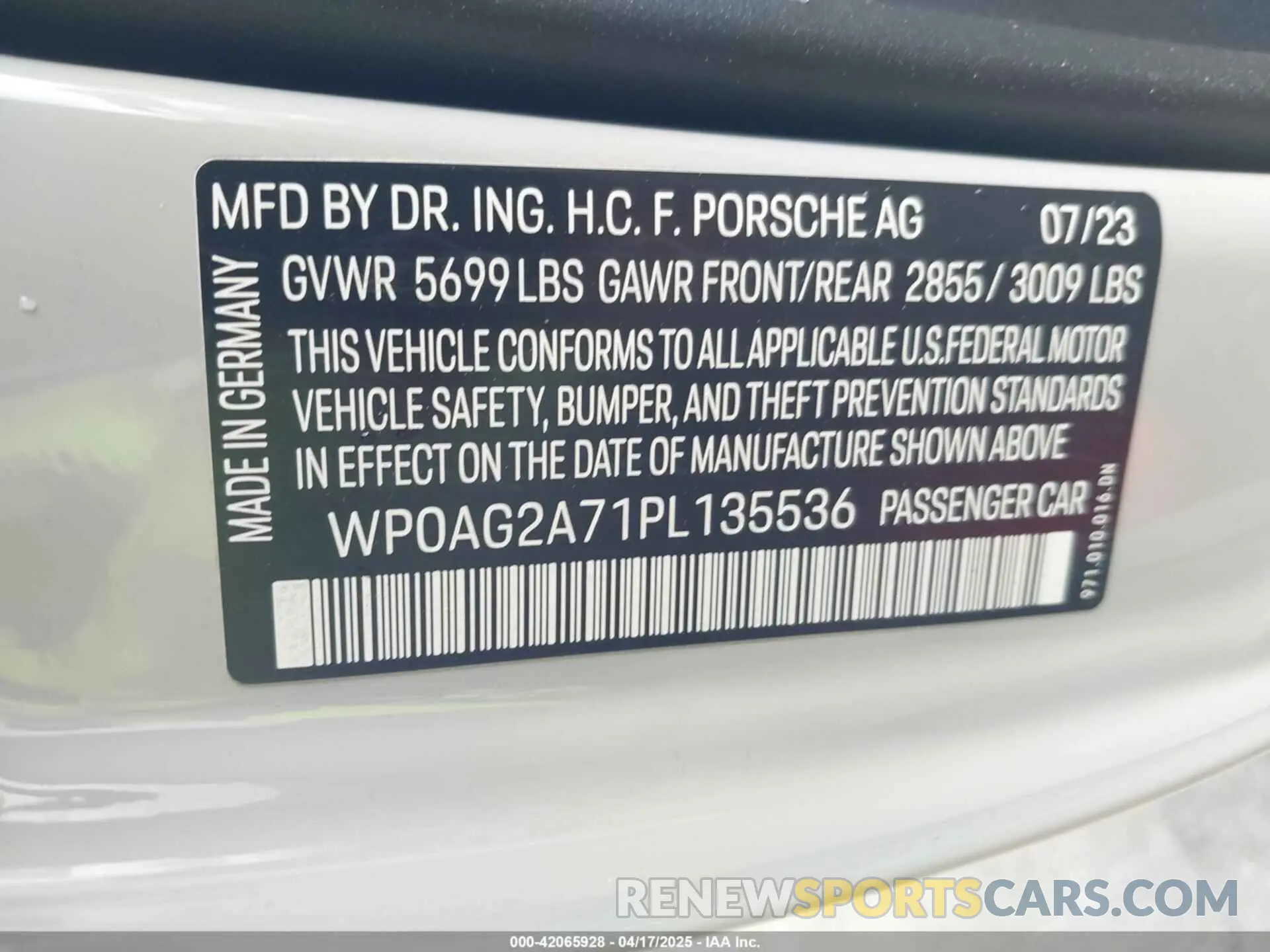 9 Photograph of a damaged car WP0AG2A71PL135536 PORSCHE PANAMERA 2023