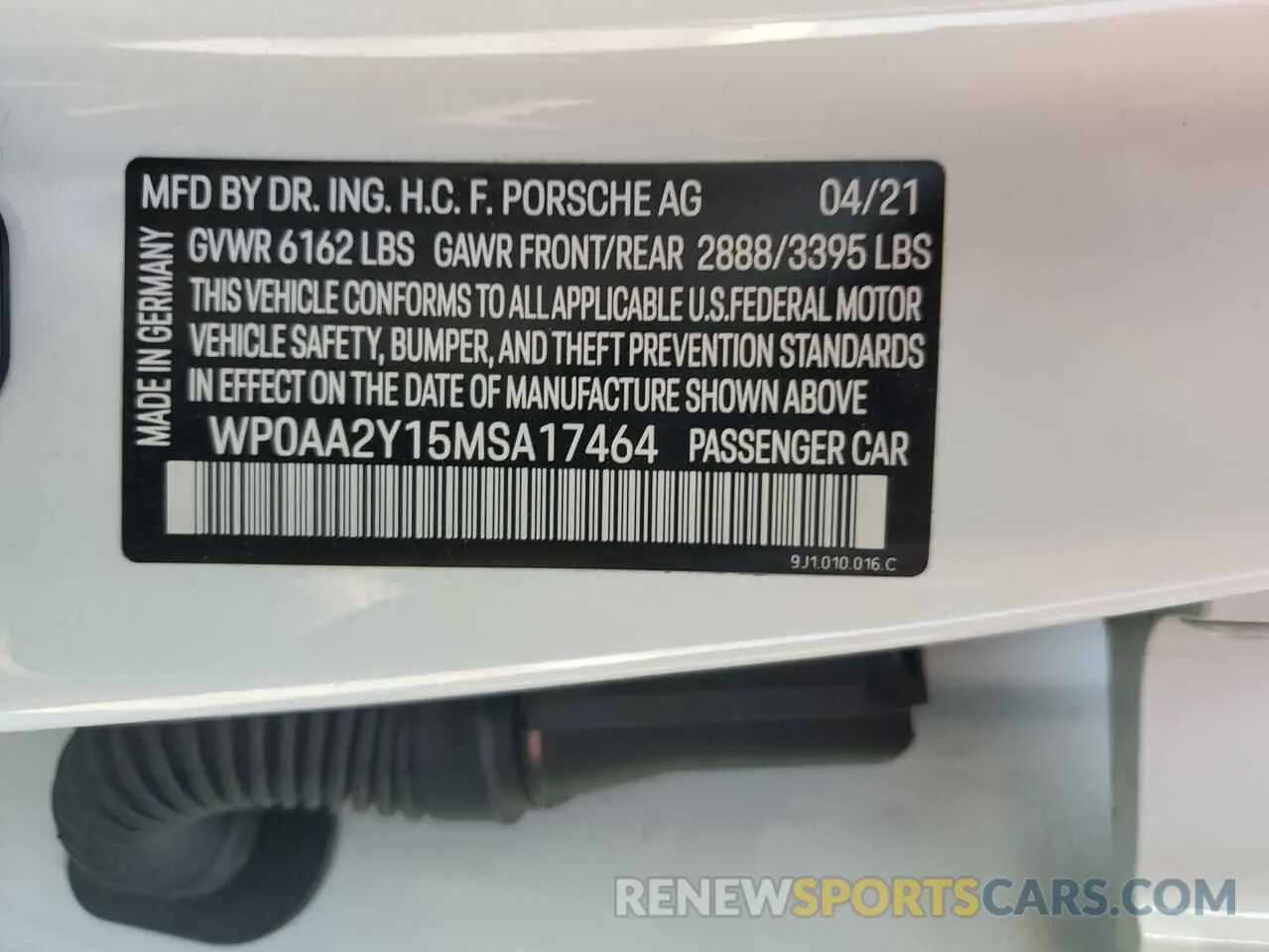 13 Photograph of a damaged car WP0AA2Y15MSA17464 PORSCHE TAYCAN 2021