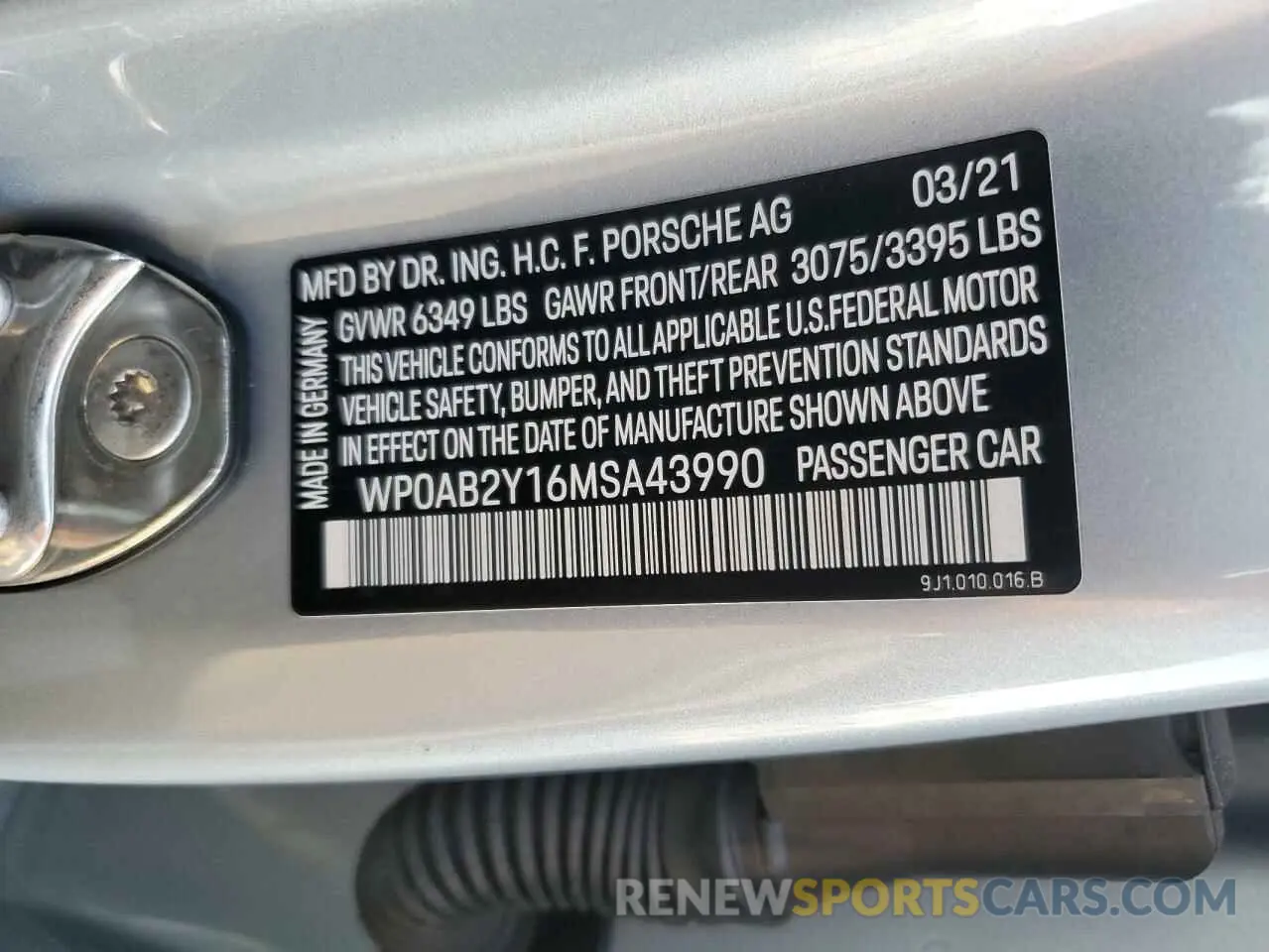 13 Photograph of a damaged car WP0AB2Y16MSA43990 PORSCHE TAYCAN 2021