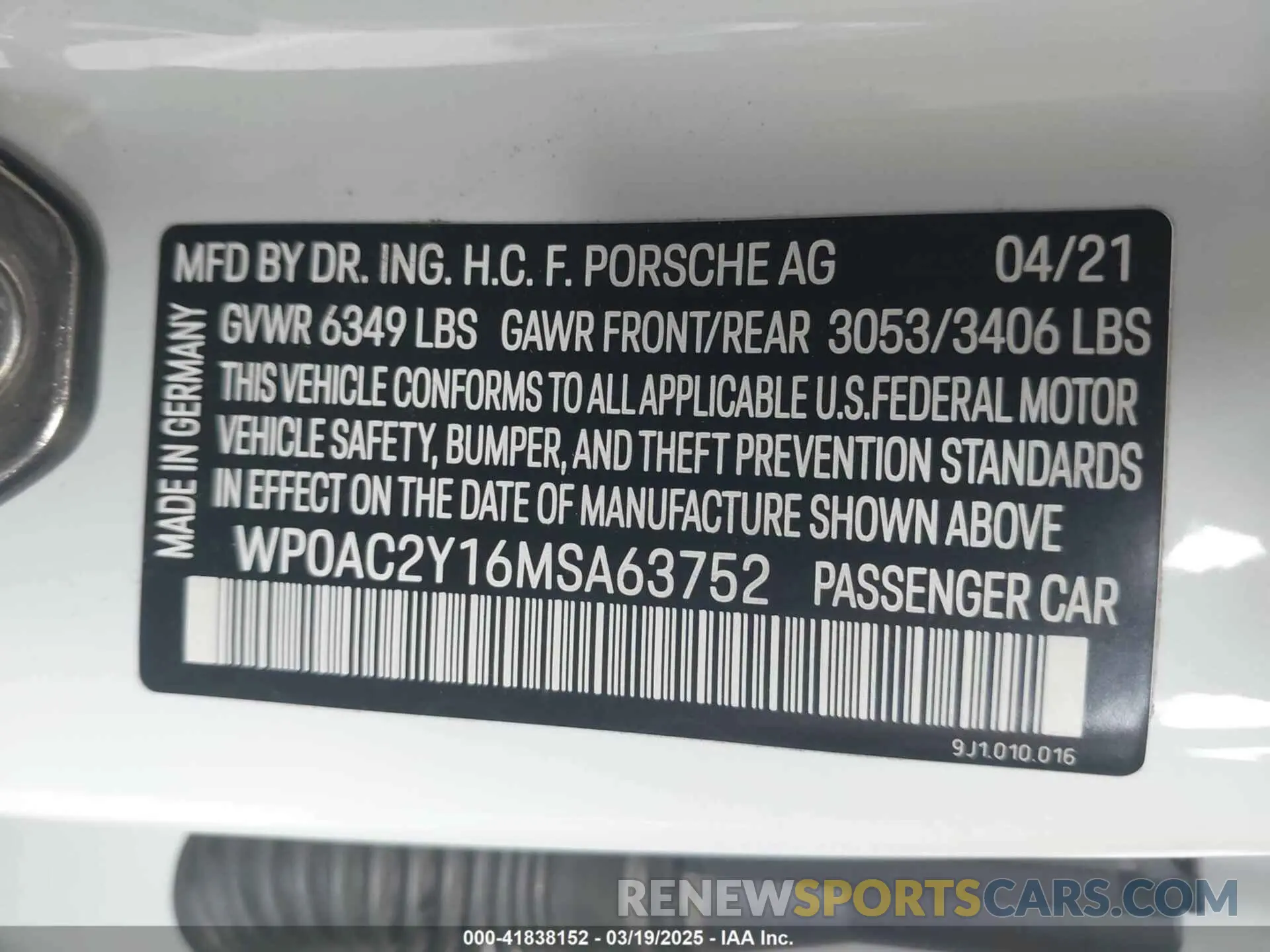 9 Photograph of a damaged car WP0AC2Y16MSA63752 PORSCHE TAYCAN 2021