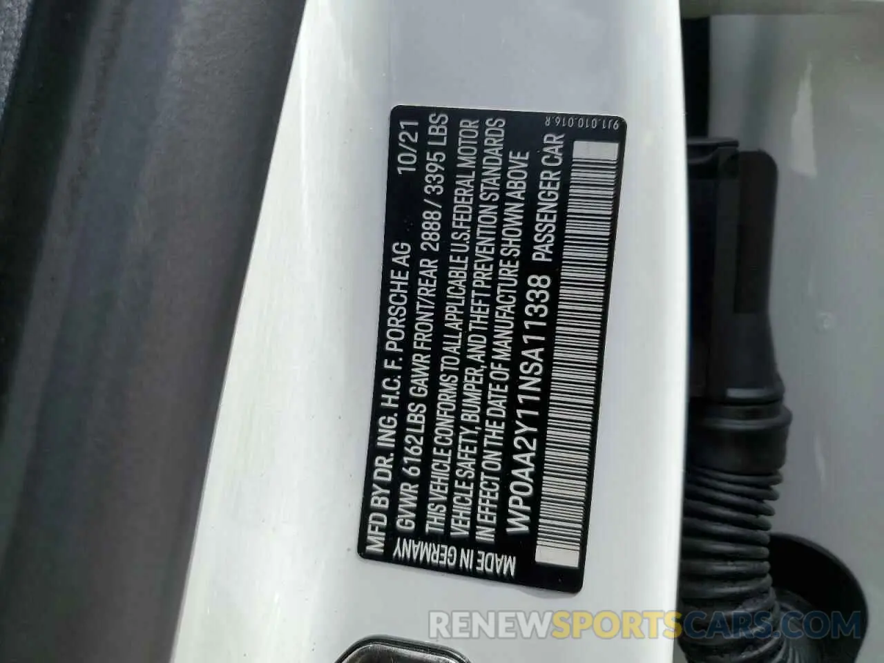 13 Photograph of a damaged car WP0AA2Y11NSA11338 PORSCHE TAYCAN 2022