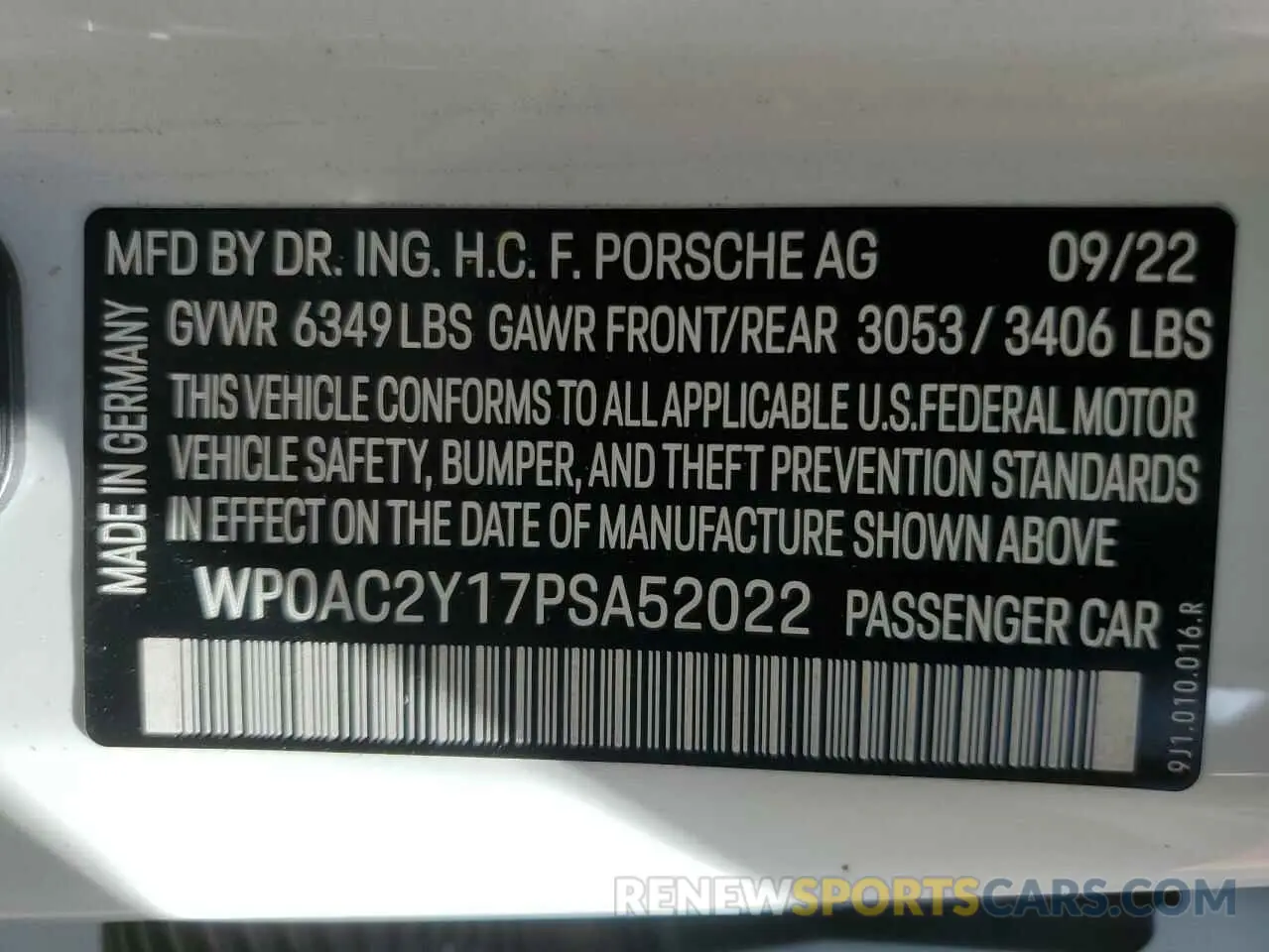 12 Photograph of a damaged car WP0AC2Y17PSA52022 PORSCHE TAYCAN 2023
