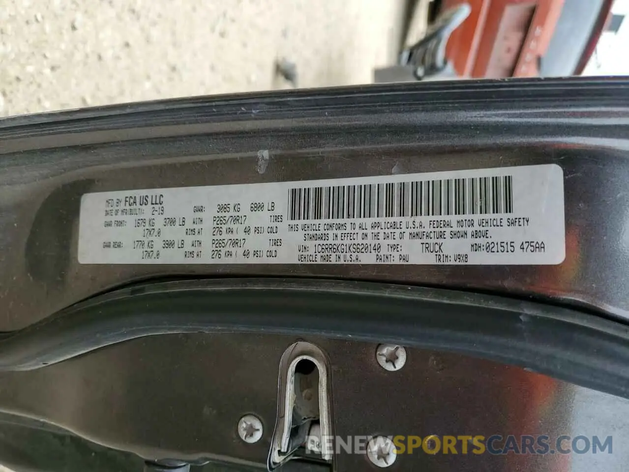 13 Photograph of a damaged car 1C6RR6KG1KS620140 RAM 1500 2019